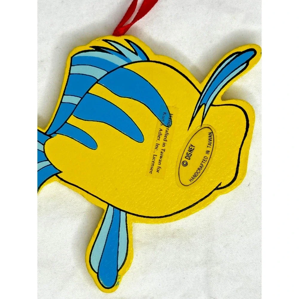 Little Mermaid Ornament Wood 3 Flounder Sebastian Kurt Adler Disney 1992